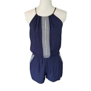 I.N. San Francisco navy blue embroidered romper summer nautical resort neutral